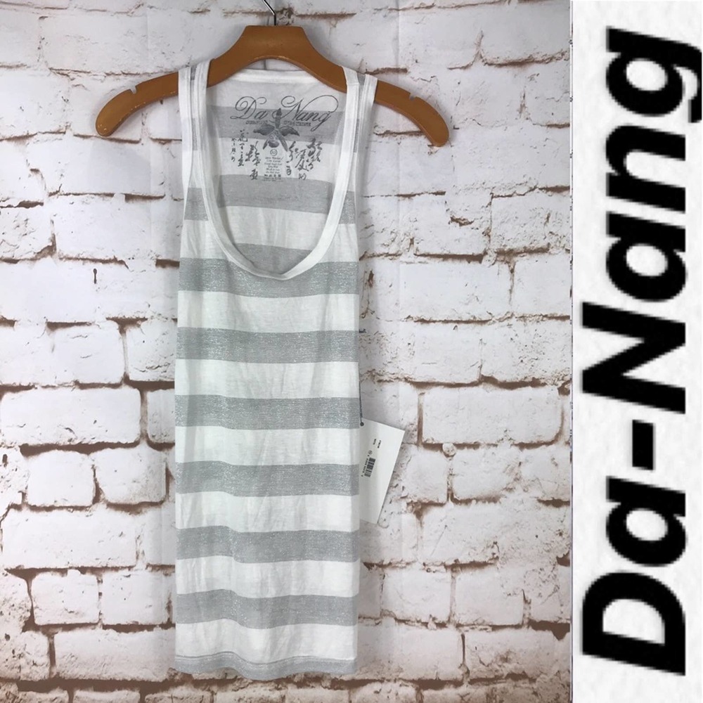 Da Nang Cami Top White/Silver Stripes NWT Sz XS